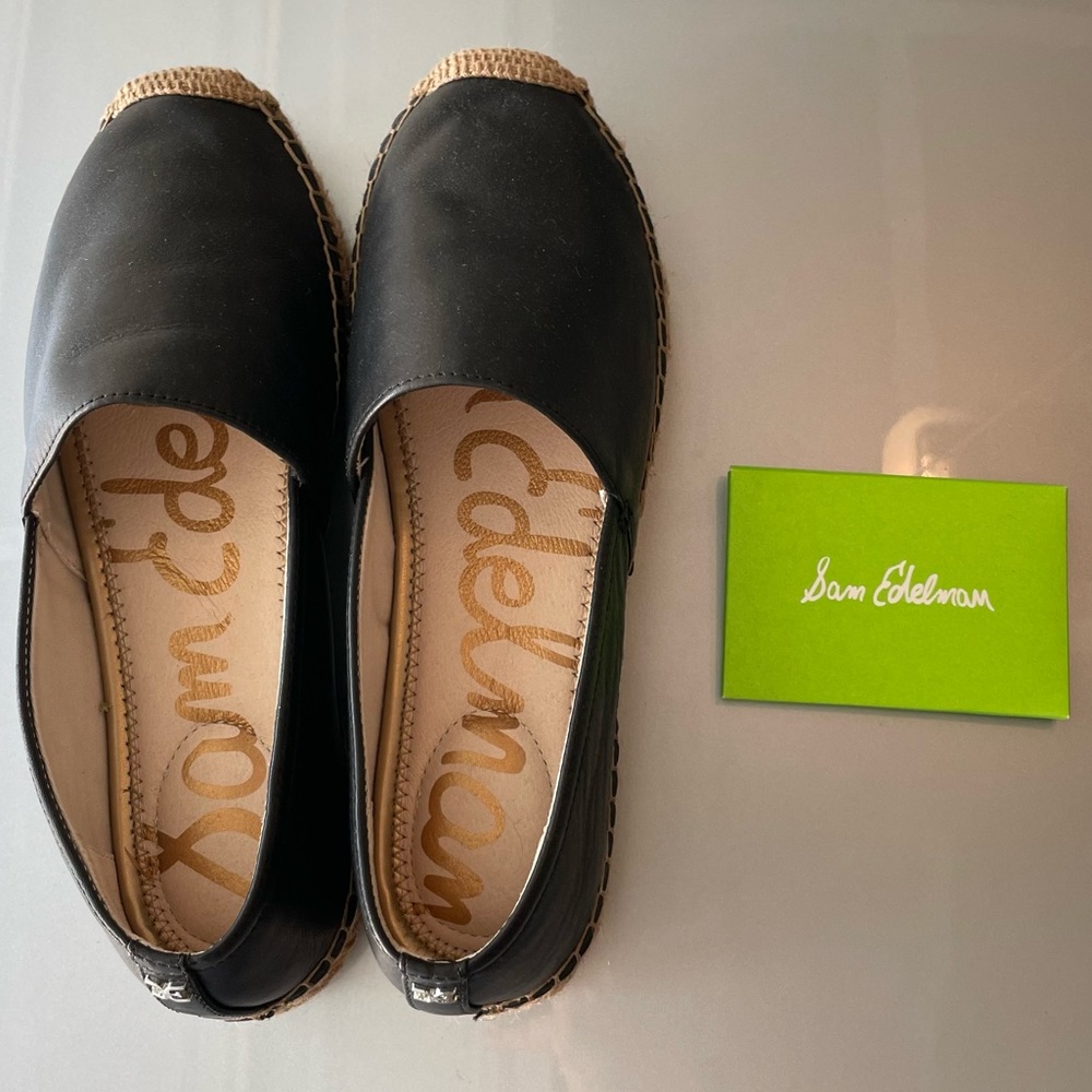 NWT Womens Black Cap Toe Kesia Platform Slip On Leather Espadrille Shoes Size 8